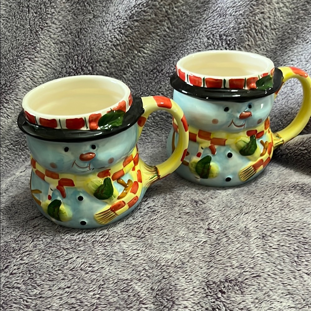 Festive Snowman Ceramic Mugs - Set of 2
